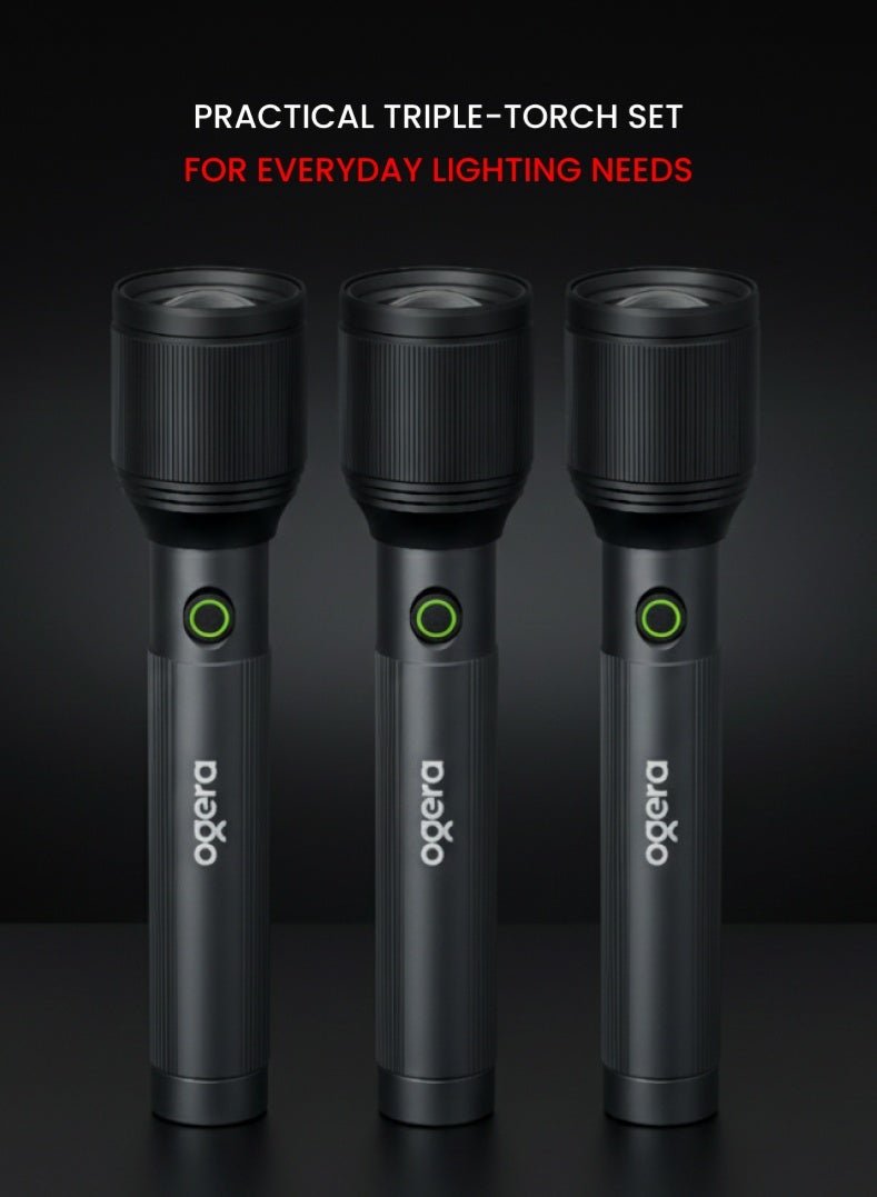 أوجيرا كشاف LED قابل لإعادة الشحن | كشاف ليزر عالي القدرة 30 واط | سطوع 3000 لومن | مدى إضاءة 4000 متر | شحن USB Type-C | مقاوم للماء IPX5 | خاصية الزوم ووضع SOS للطوارئ | ضمان سنتين | OG1100SLC23 | أسود - Image 4